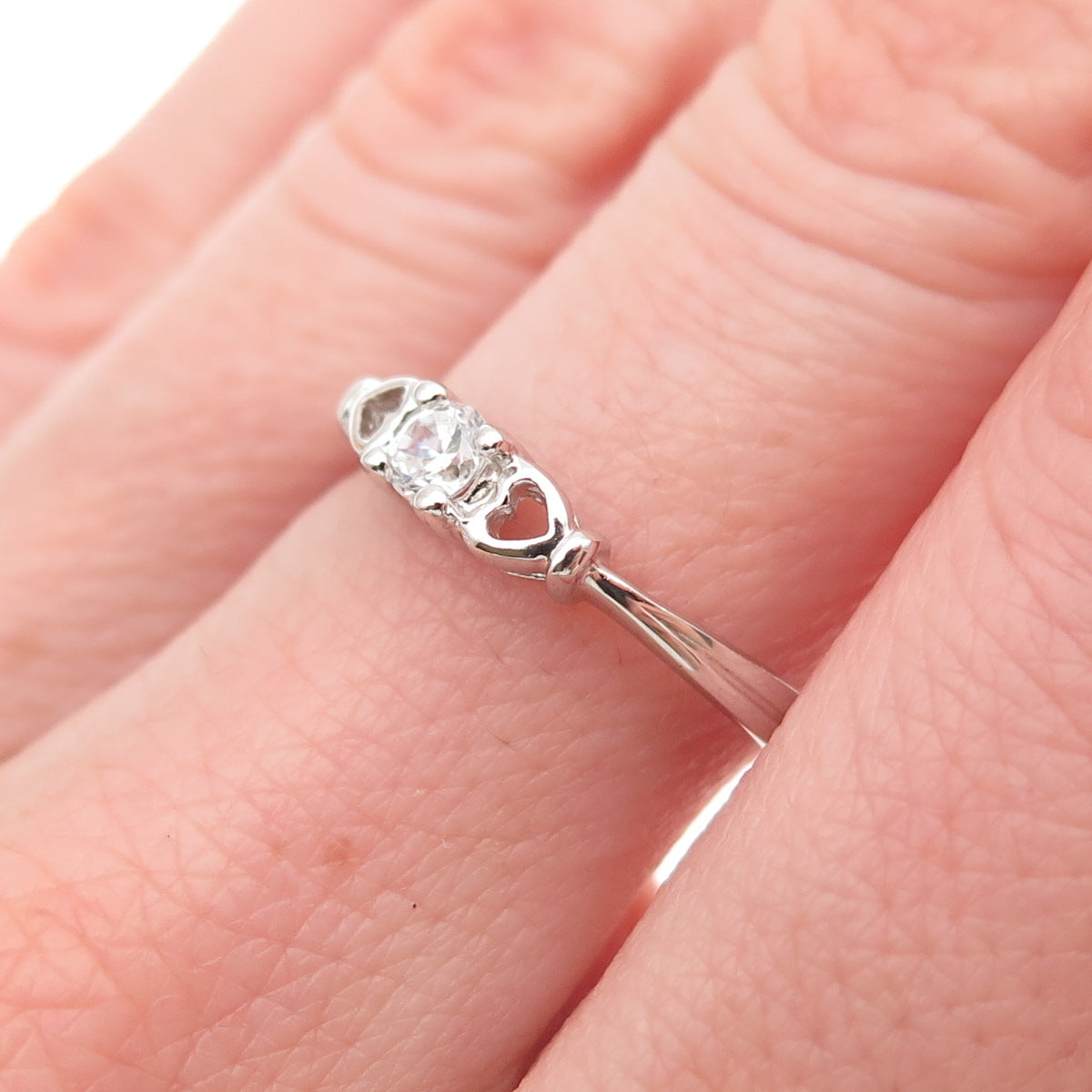 925 Sterling Silver Round-Cut C Z Heart Engagement Ring Size 8