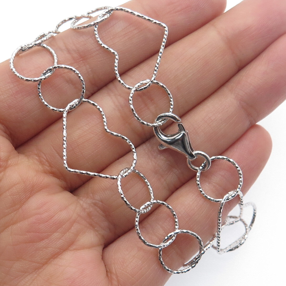 925 Sterling Silver Diamond-Cut Circle & Heart Chain Necklace 20"