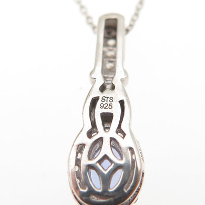 Chuck Clemency 925 Sterling Silver Real Tanzanite White Topaz Chain Necklace 20"