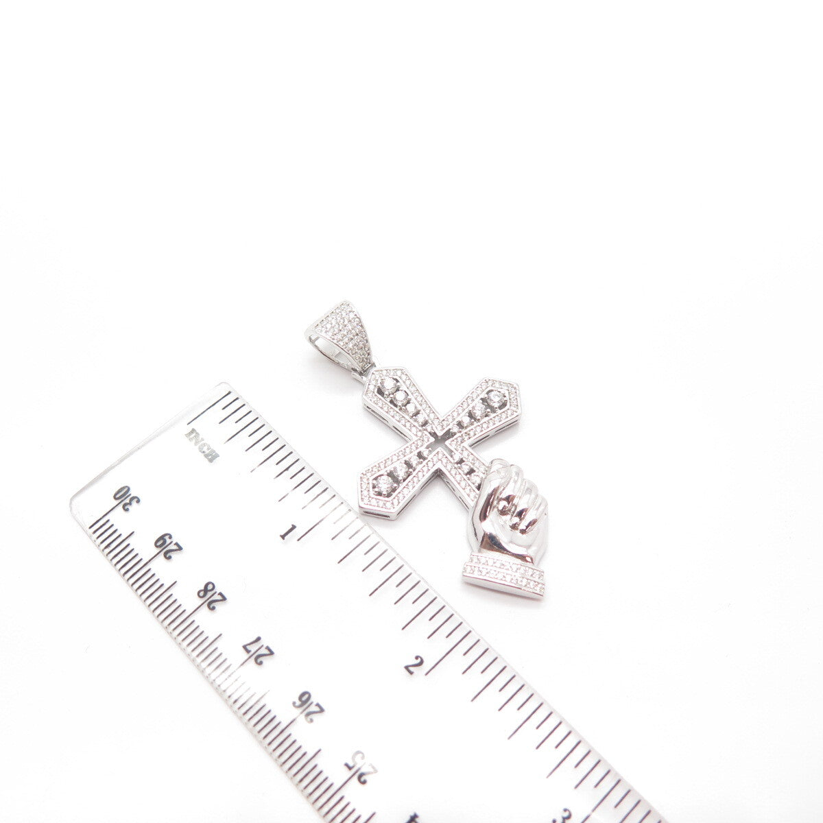 925 Sterling Silver C Z Hand Holding Cross Religious Pendant