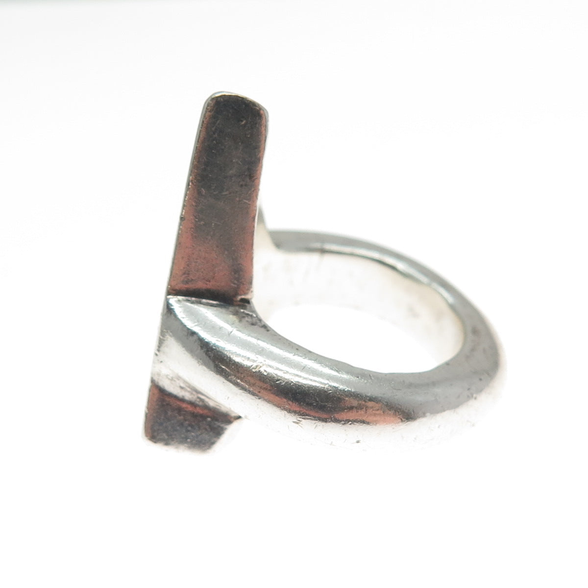 925 Sterling Silver Vintage Enamel Modernist Triangle Oxidized Ring Size 6.5