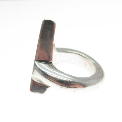 925 Sterling Silver Vintage Enamel Modernist Triangle Oxidized Ring Size 6.5
