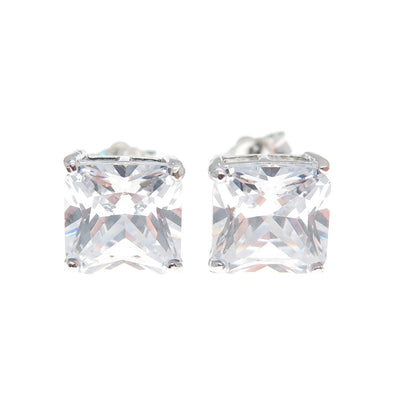 925 Sterling Silver Princess-Cut C Z Stud Earrings