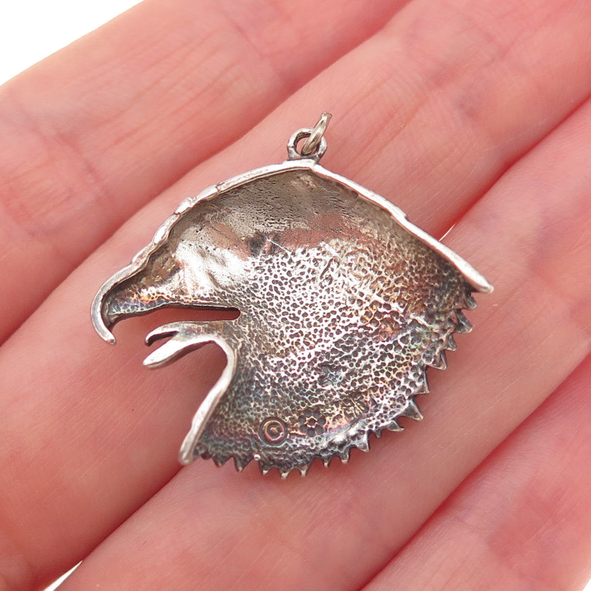 925 Sterling Silver Vintage Bald Eagle Head Oxidized Charm Pendant
