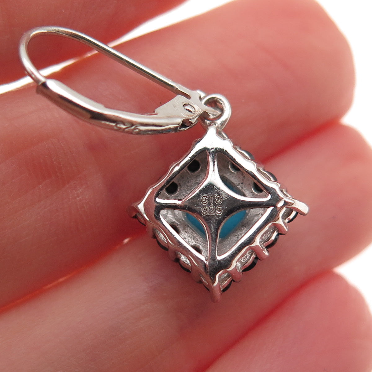 Chuck Clemency 925 Sterling Silver Real Turquoise & Black Spinel Dangle Earrings