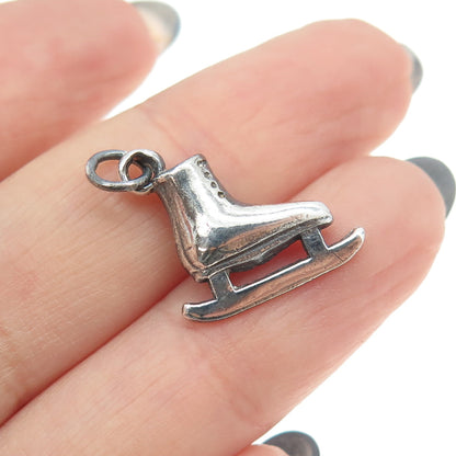 925 Sterling Silver Antique Art Deco Ice Skating Shoe 3D Charm Pendant