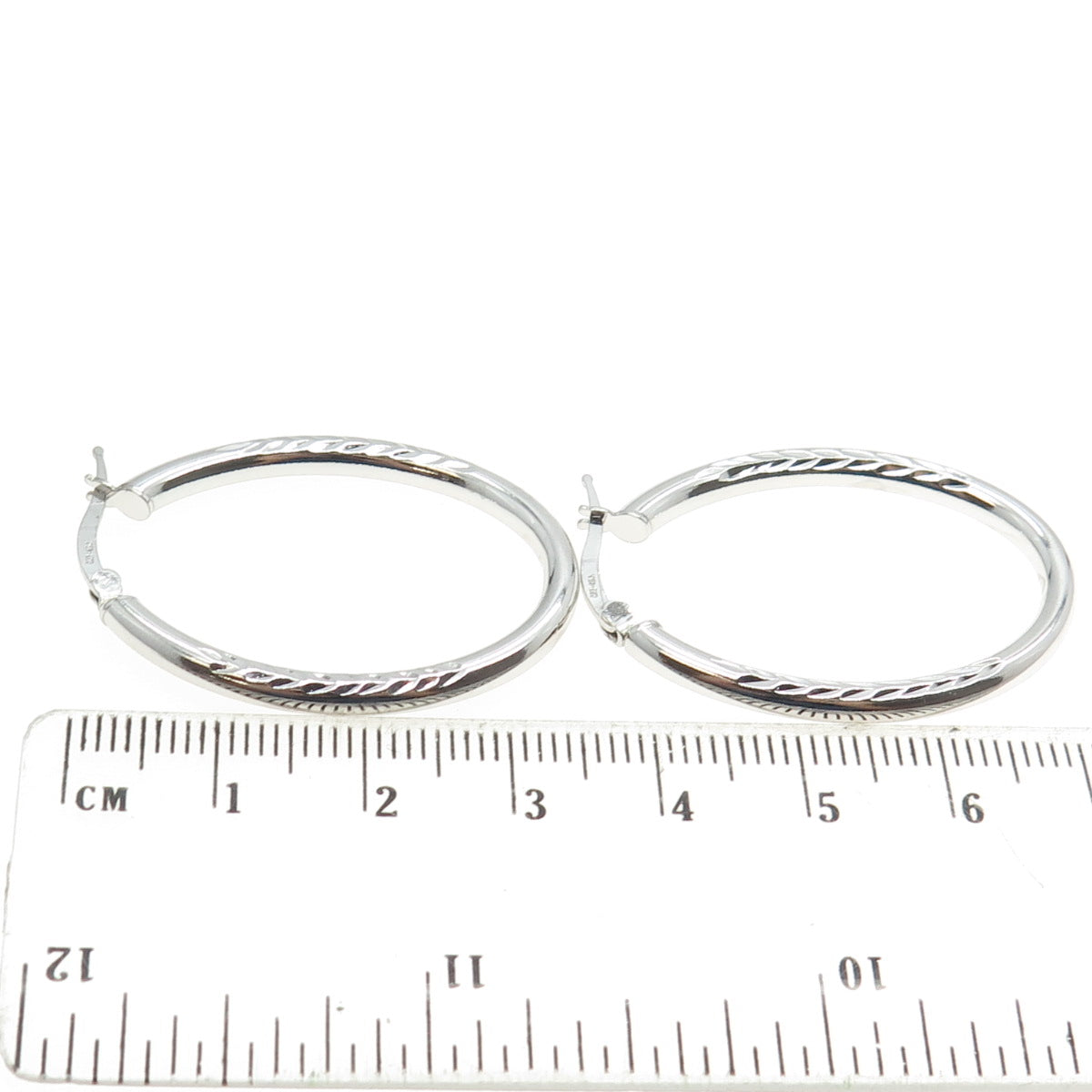 925 Sterling Silver Engraved Hinged Hoop Earrings