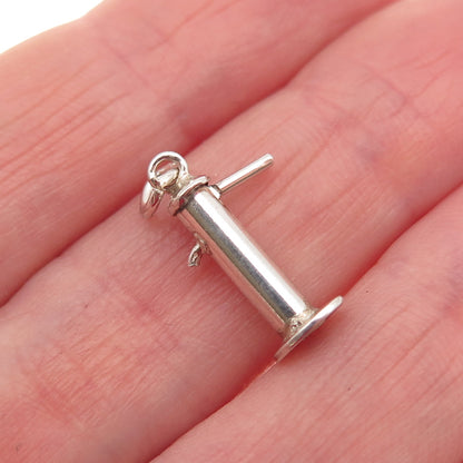 925 Sterling Silver Antique Art Deco Mechanical Water Pump 3D Mini Charm Pendant