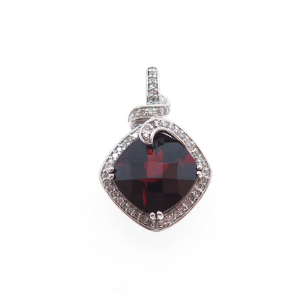 925 Sterling Silver Real Round-Cut Diamond & Red Garnet Mini Charm Pendant