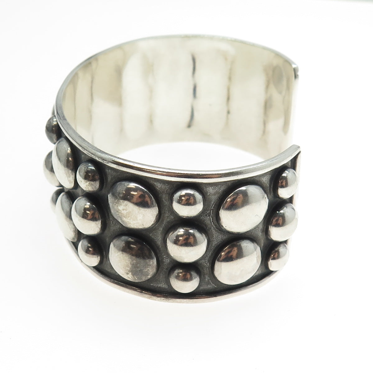 925 Sterling Silver Vintage Mexico Modernist Beaded Adjustable Bracelet 7.75"