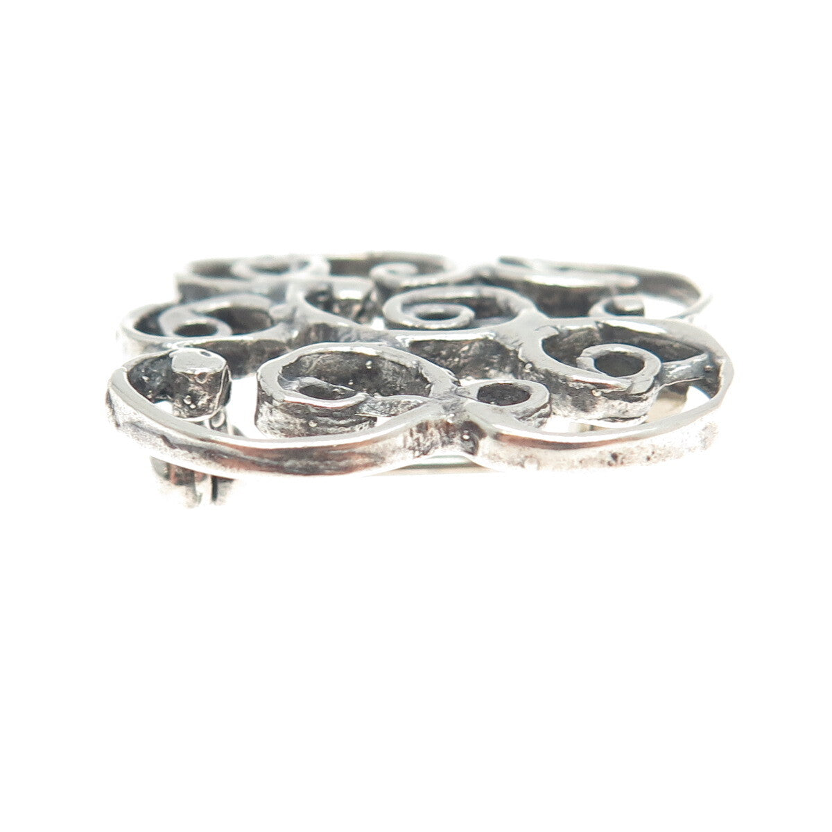 925 Sterling Silver Vintage Swirl Ornate Pin Brooch