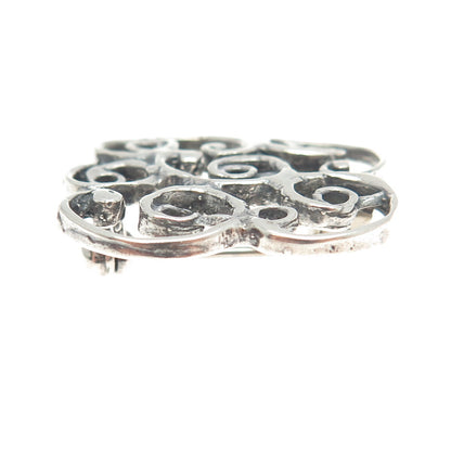 925 Sterling Silver Vintage Swirl Ornate Pin Brooch