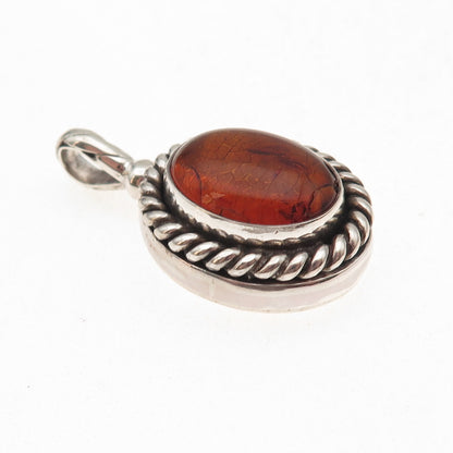 Suarti Bali 925 Sterling Silver Vintage Real Amber Oxidized Charm Pendant