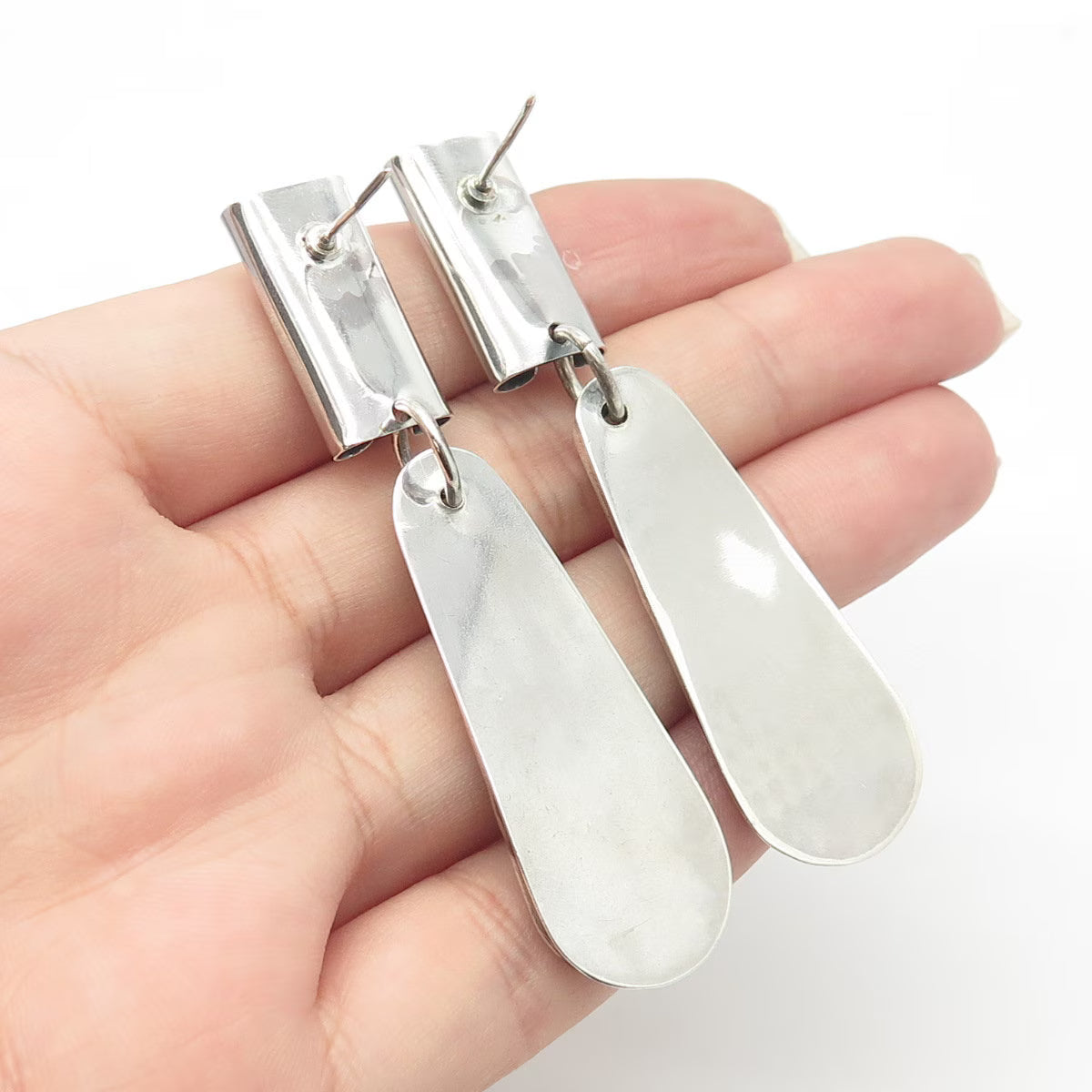 925 Sterling Silver Vintage Modernist Green Ceramic Dangling Earrings