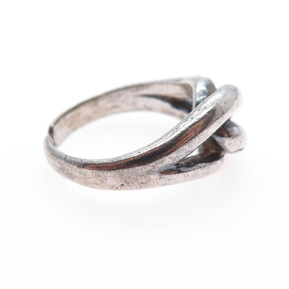 925 Sterling Silver Vintage Modernist Interlocked Oxidized Ring Size 7