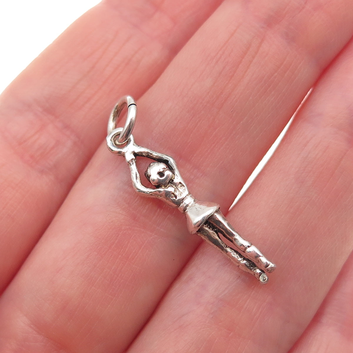 925 Sterling Silver Vintage Cheerleader Oxidized 3D Charm Pendant