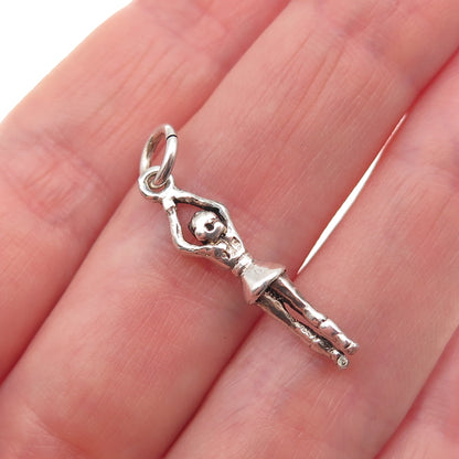 925 Sterling Silver Vintage Cheerleader Oxidized 3D Charm Pendant