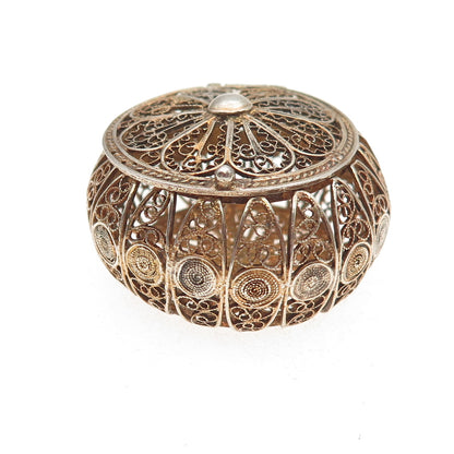 800 Silver Gold Plated Antique Art Deco Filigree Rosary Chain Box