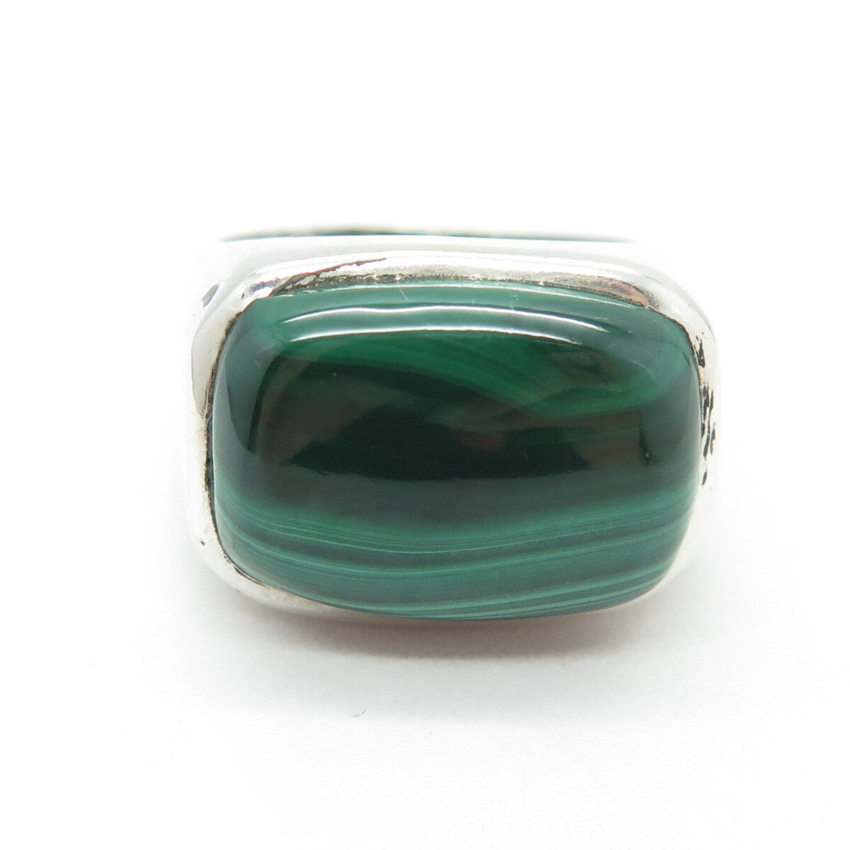 925 Sterling Silver Vintage Real Cabochon Malachite Ring Size 7.75