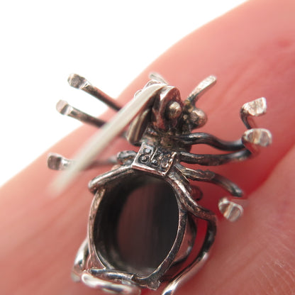 835 Silver Antique Art Deco Real Hematite Spider Oxidized 3D Mini Pin Brooch