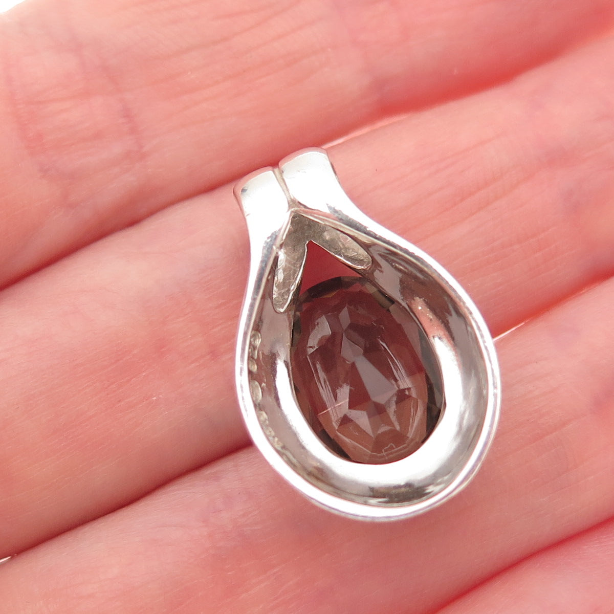 Kabana 925 Sterling Silver Vintage Real Smoky Quartz Mini Slide Charm Pendant