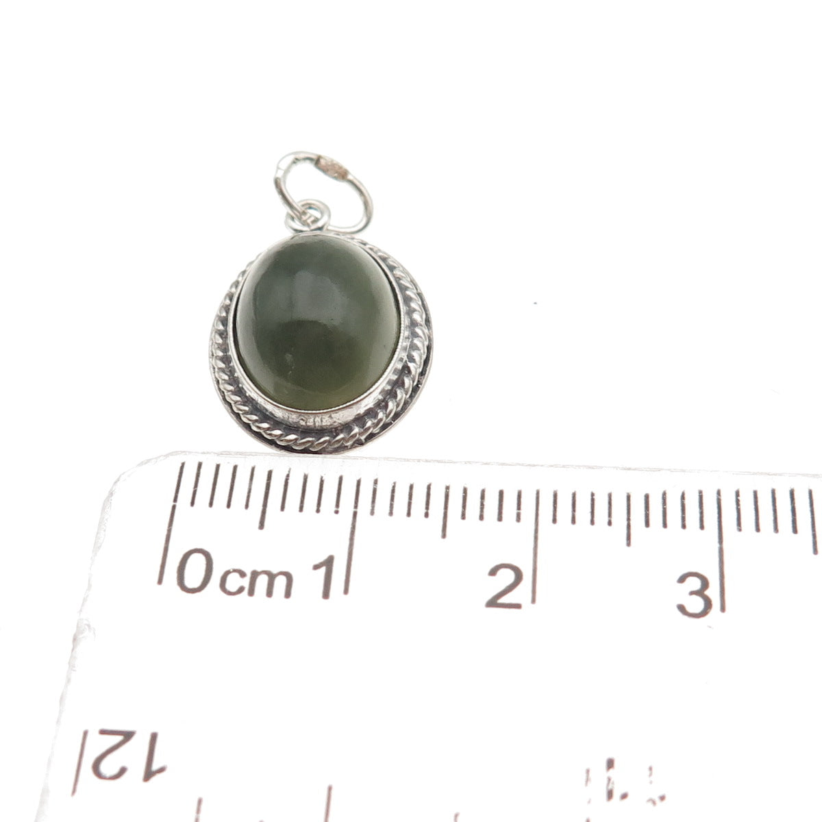 925 Sterling Silver Vintage BE Poland Real Jade Mini Charm Pendant