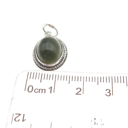 925 Sterling Silver Vintage BE Poland Real Jade Mini Charm Pendant