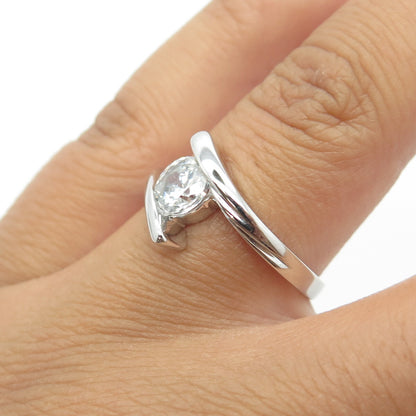 925 Sterling Silver Round-Cut Shaped C Z Bypass Engagement Ring Size 7