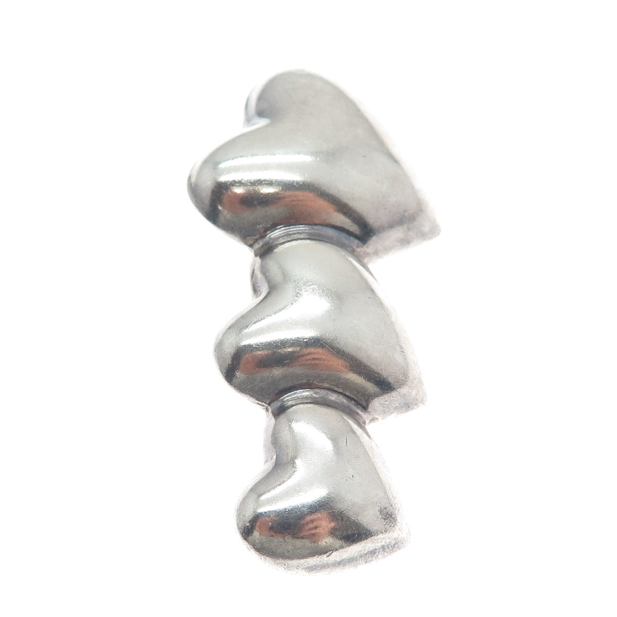 925 Sterling Silver Vintage Graduated Triple Puffy Heart Pin Brooch