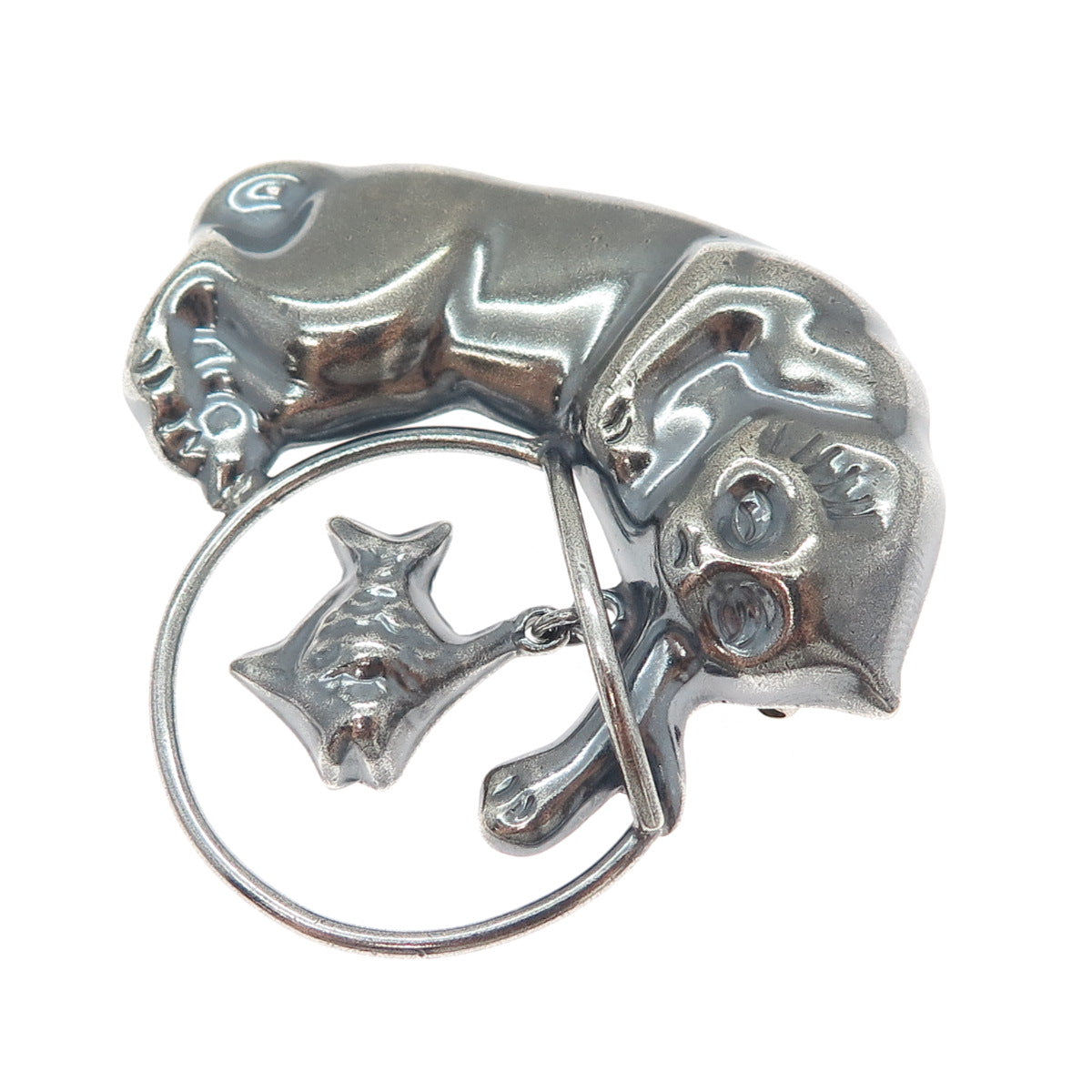 925 Sterling Silver Vintage CII Mexico Cat & Mouse Oxidized Pin Brooch