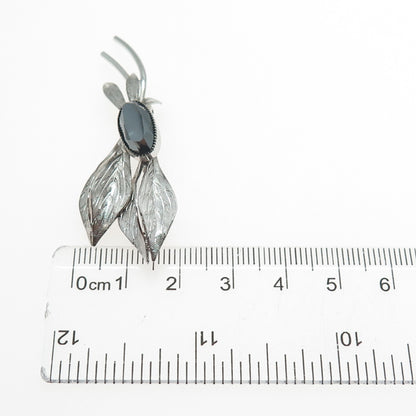 CURTIS CREATIONS 925 Sterling Silver Antique Real Hematite Flora Leaf Pin Brooch
