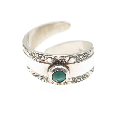 Towle 925 Sterling Silver Vintage Real Turquoise Oxidized Adjustable Ring Size 4