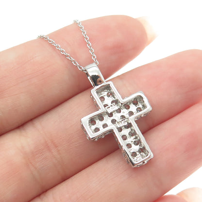 925 Sterling Silver Round-Cut C Z Cross Pendant Rolo Chain Necklace 18"