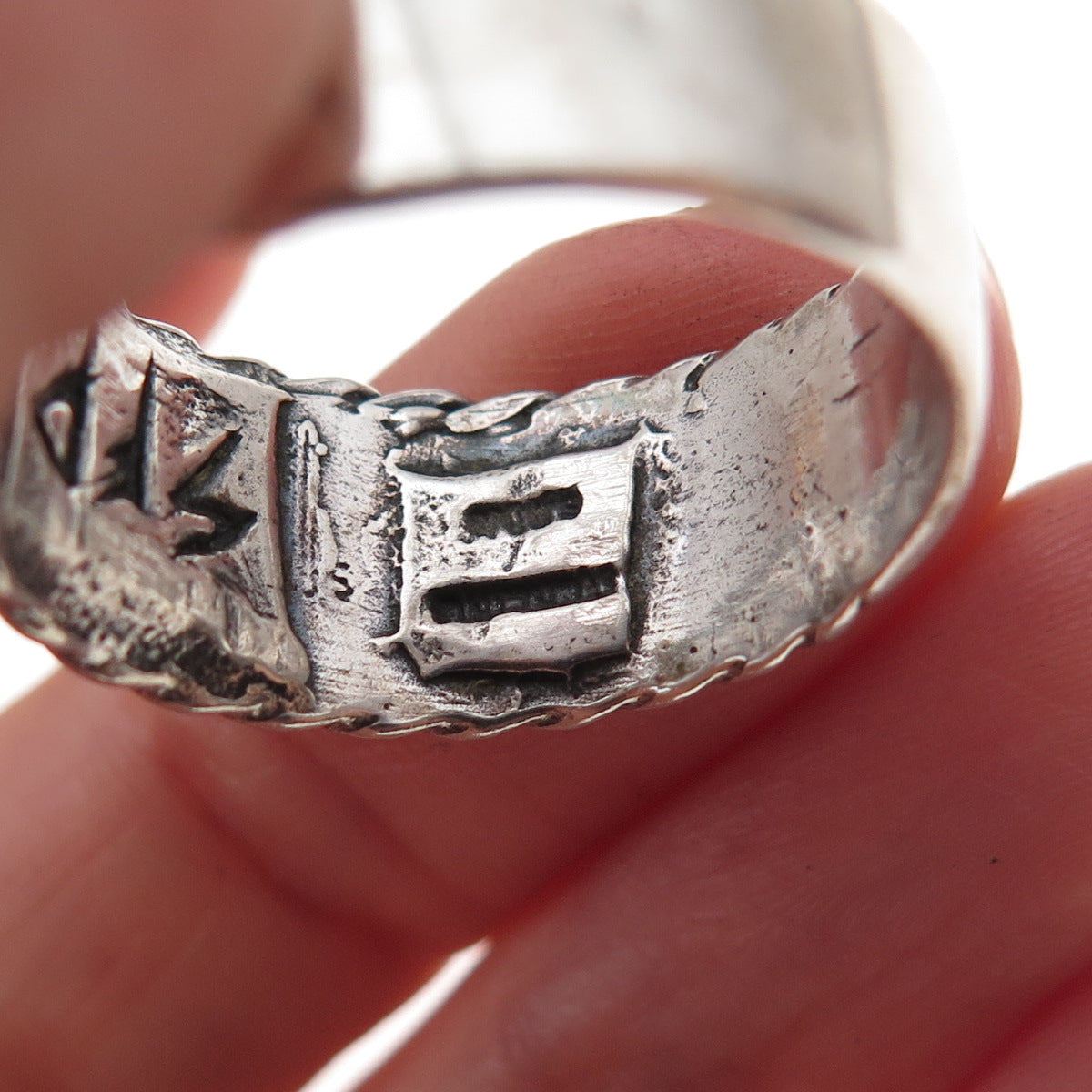 925 Sterling Silver Vintage Elder Futhark Rune Oxidized Band Ring Size 9.5