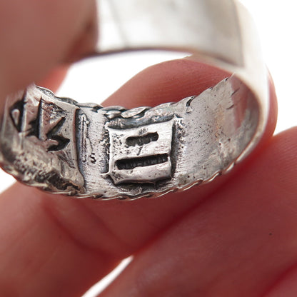 925 Sterling Silver Vintage Elder Futhark Rune Oxidized Band Ring Size 9.5