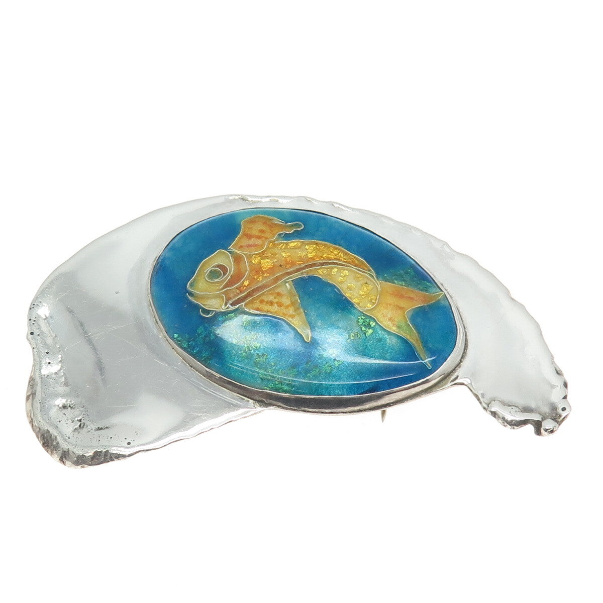 SHOSHANA 925 Sterling Silver Vintage 1989 Enamel Modernist Fish Brooch