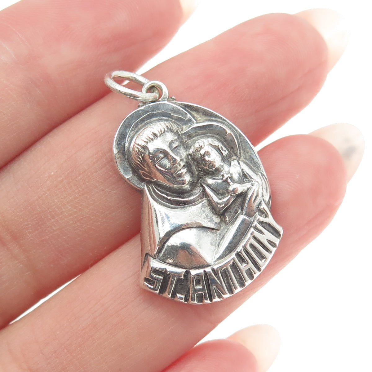 CREED 925 Sterling Silver Antique Art Deco St. Anthony Religious Pendant