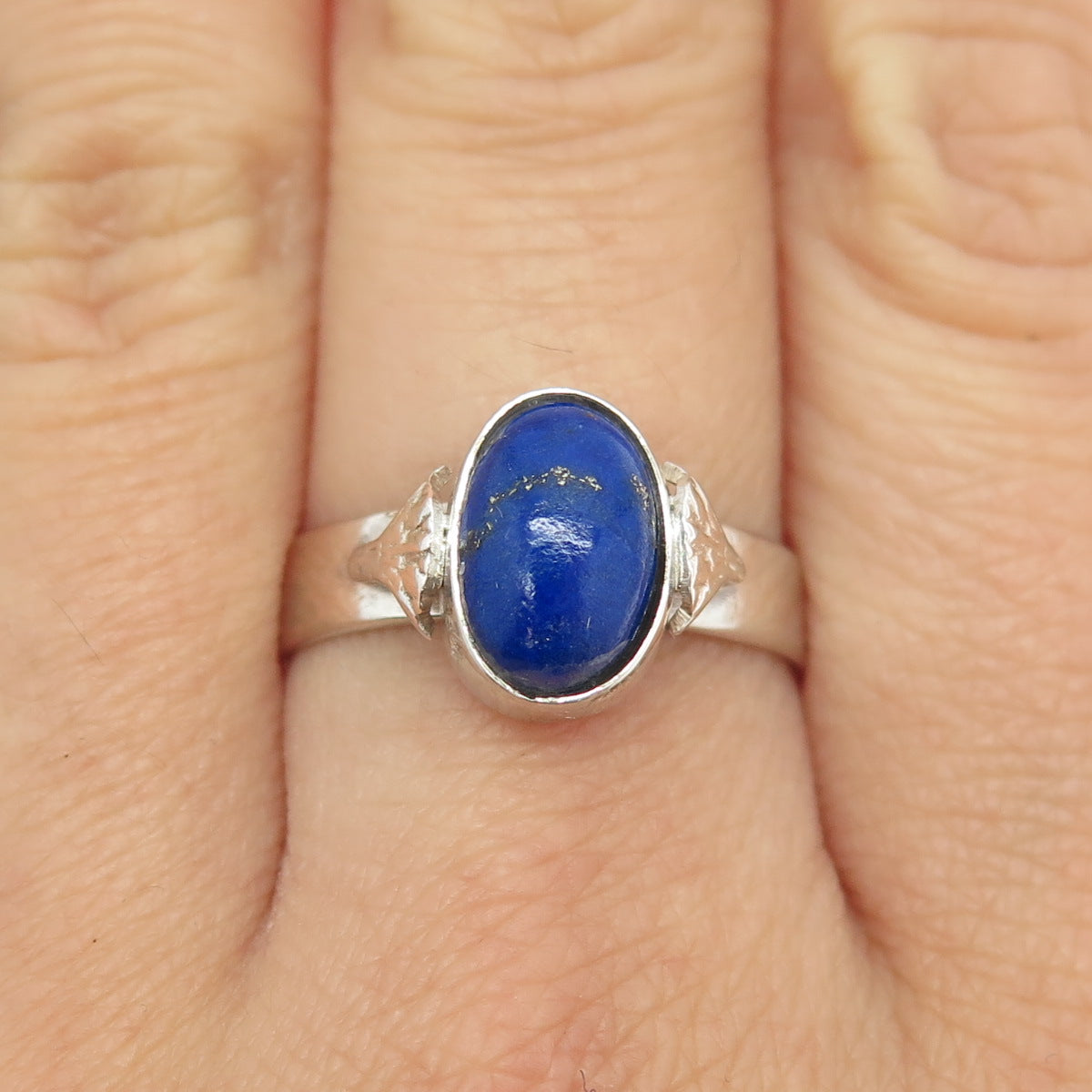 925 Sterling Silver Vintage Real Cabochon Lapis Lazuli Ring Size 8.75