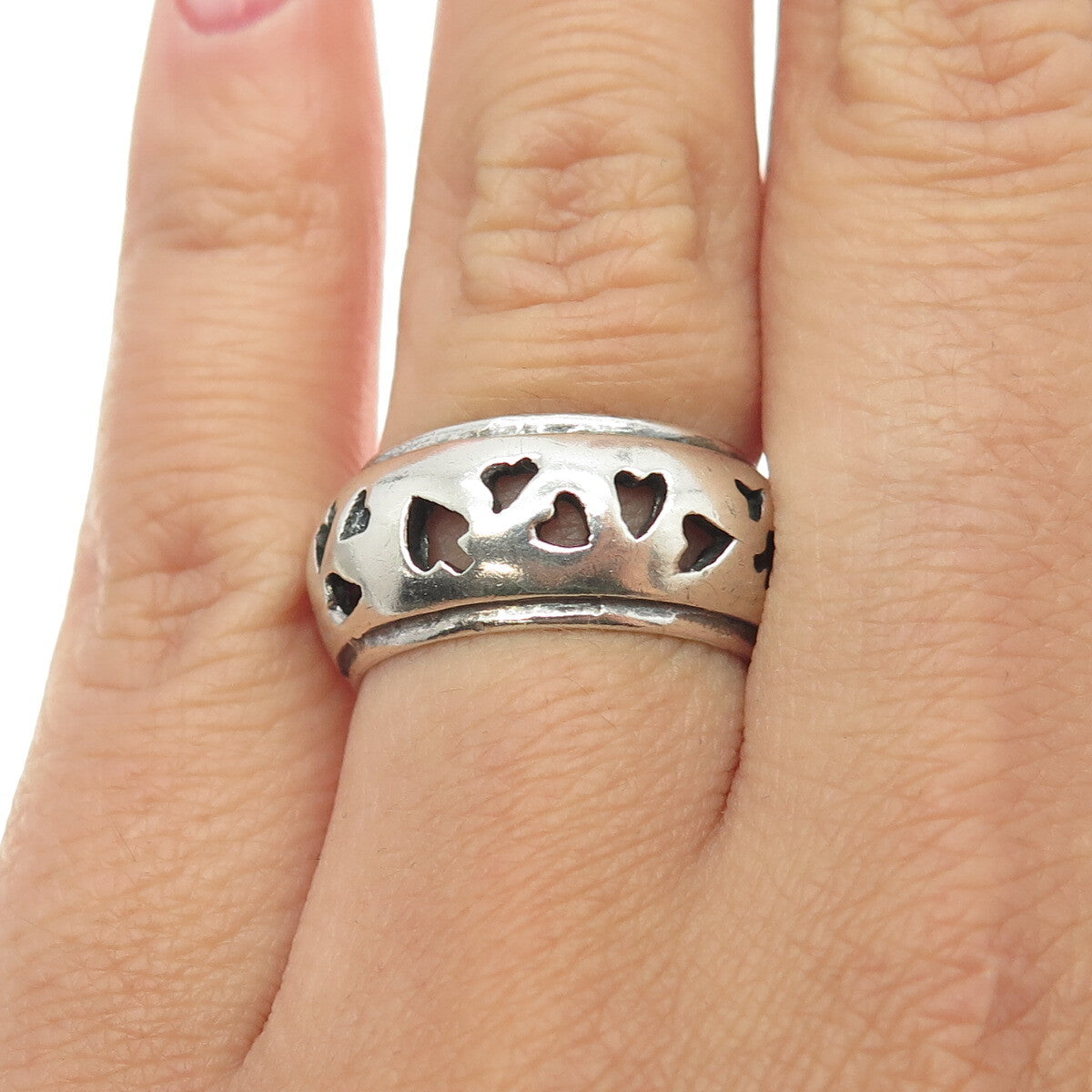 925 Sterling Silver Vintage Spade & Heart Playing Cards Band Ring Size 6.5