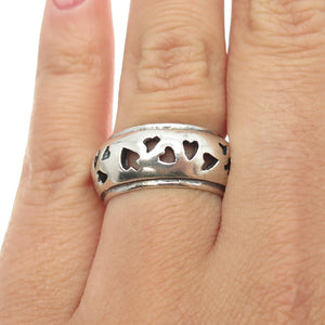 925 Sterling Silver Vintage Spade & Heart Playing Cards Band Ring Size 6.5