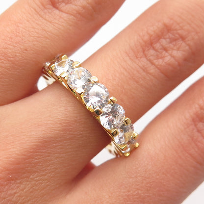 925 Sterling Silver Gold Plated Round-Cut C Z Ring Size 6.5