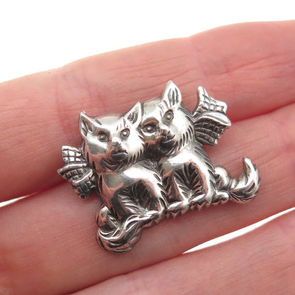 Beau 925 Sterling Silver Vintage Cat Couple Oxidized Pin Brooch