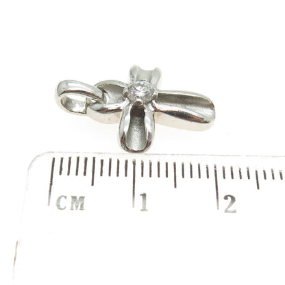 925 Sterling Silver Vintage Round-Cut C Z Petal Cross Minimalist Pendant