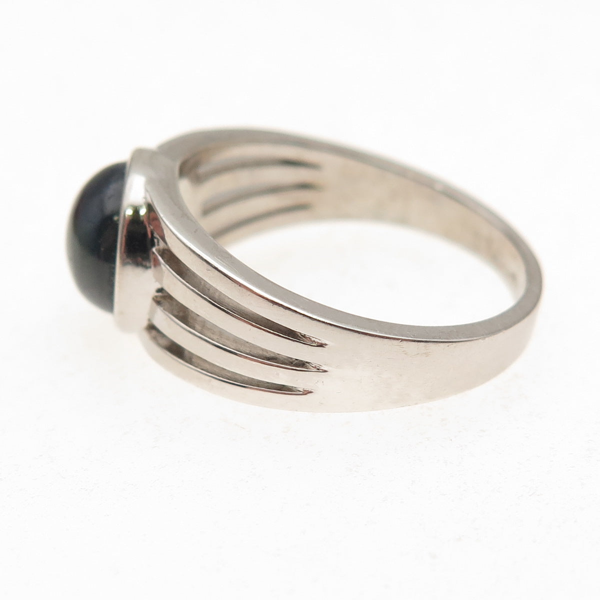 925 Sterling Silver Real Cabochon Sapphire Modernist 4-Row Ring Size 10