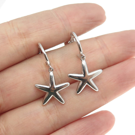 925 Sterling Silver Star Dangle Half Hoop Earrings