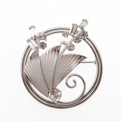 Carl Art 925 Sterling Silver Vintage Rhinestone Floral Pin Brooch