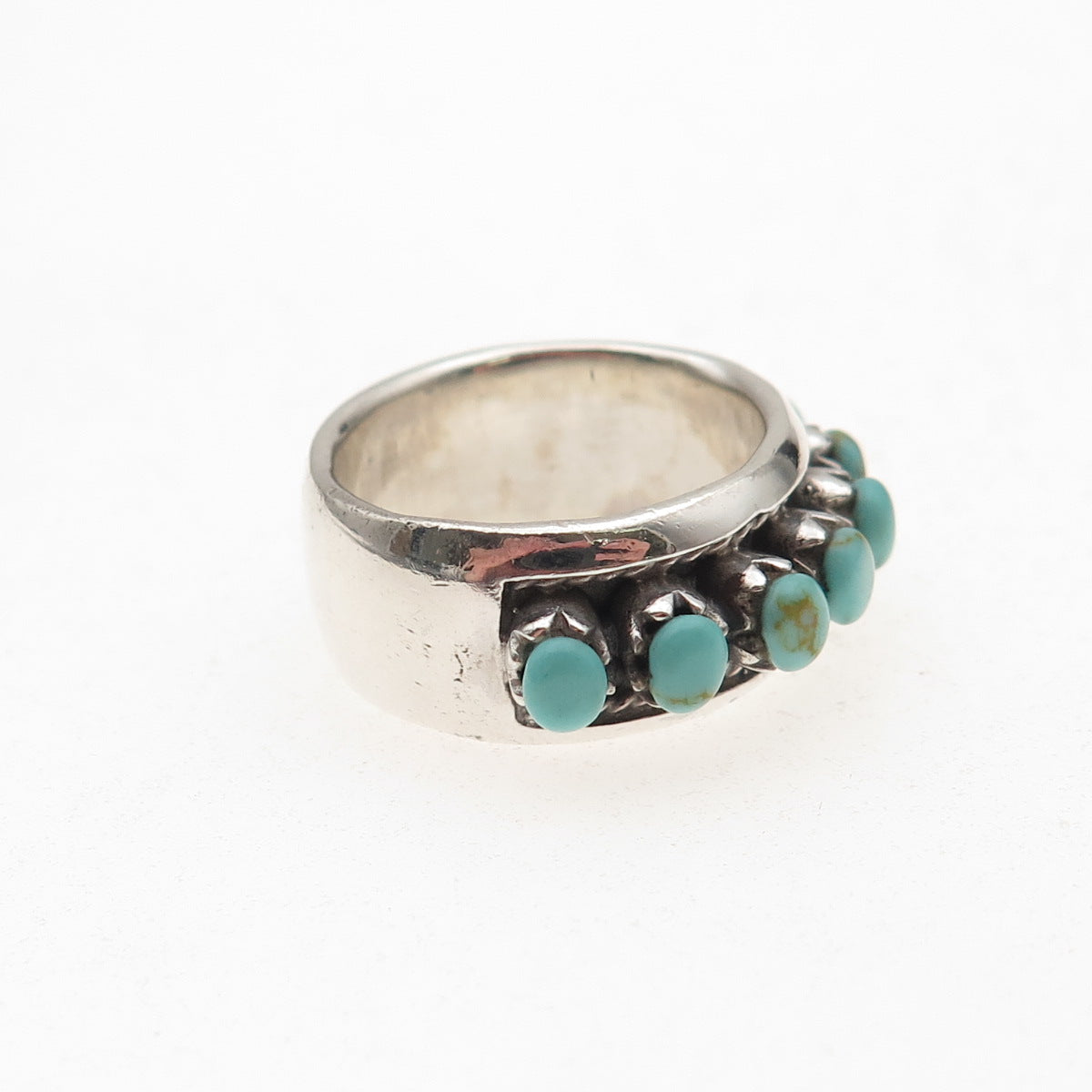 925 Sterling Silver Vintage Real Turquoise Oxidized Ring Size 7.25