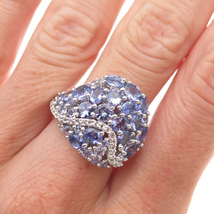 Chuck Clemency 925 Sterling Silver Real Tanzanite & White Topaz Ring Size 8.25