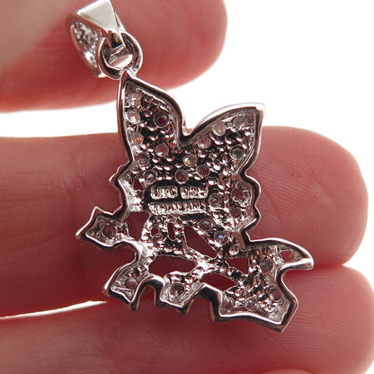 925 Sterling Silver Real Round-Cut Emerald Ruby & C Z Butterfly Charm Pendant