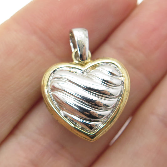 925 Sterling Silver 2-Tone Heart Ribbed Locket Pendant